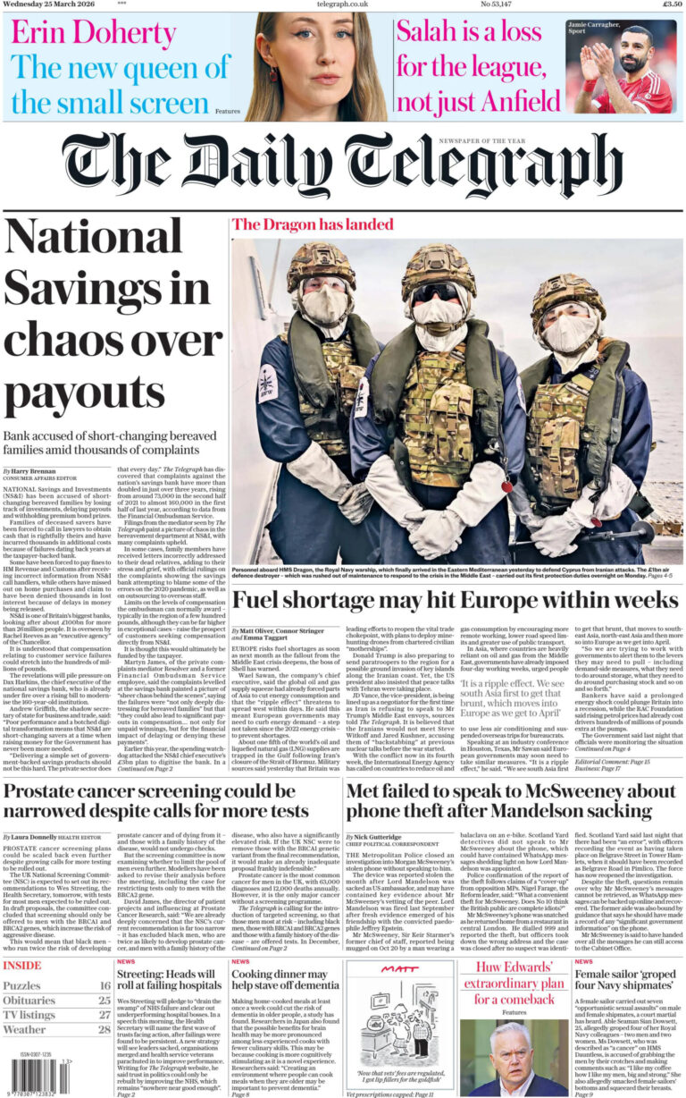 The Daily Telegraph 25 March 2026 The Daily Telegraph Kitap Kapağı