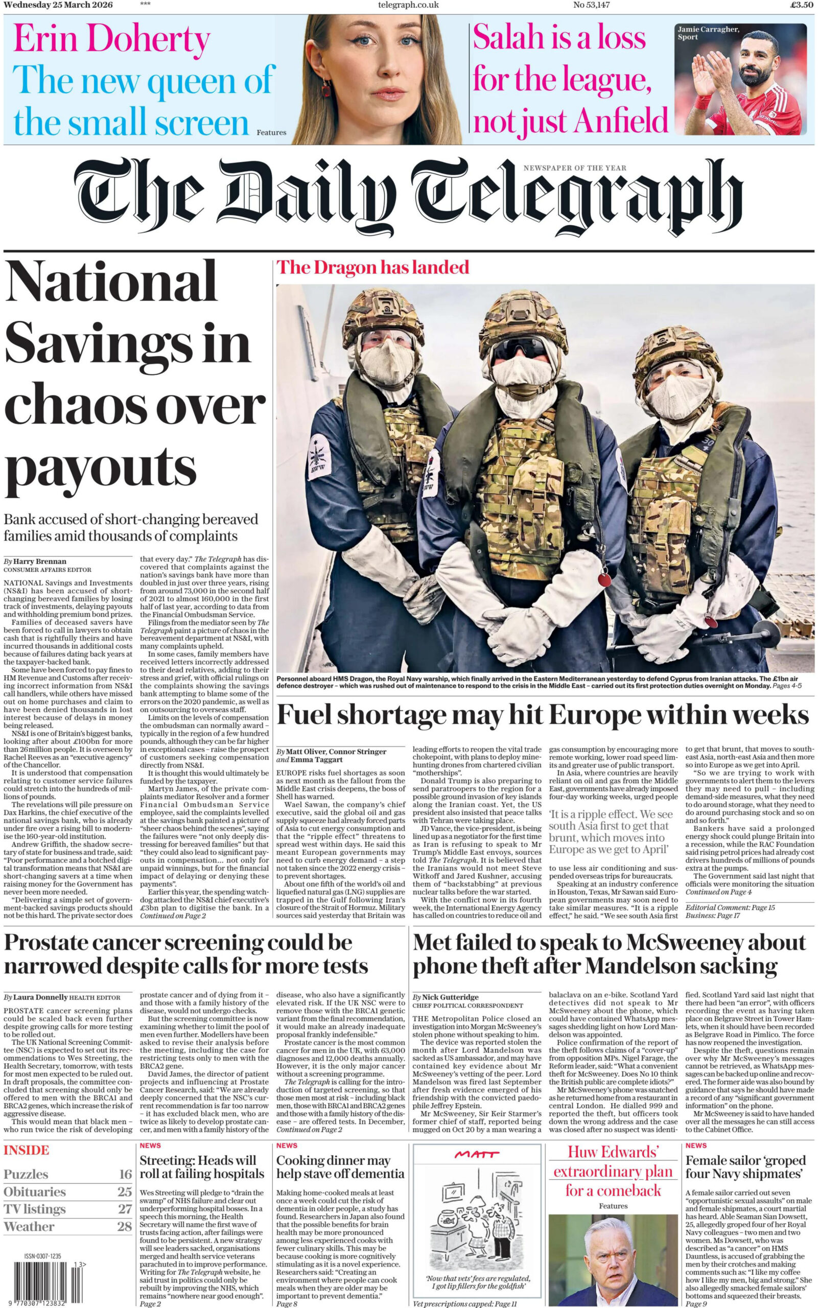 The Daily Telegraph 25 March 2026 The Daily Telegraph Kitap Kapağı