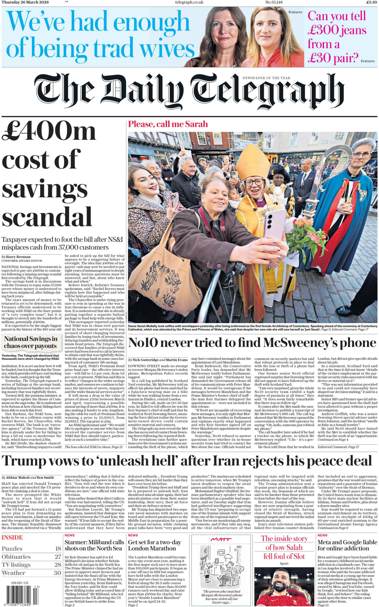 The Daily Telegraph 26 March 2026 The Daily Telegraph Kitap Kapağı