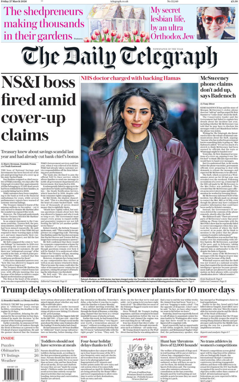 The Daily Telegraph 27 March 2026 The Daily Telegraph Kitap Kapağı