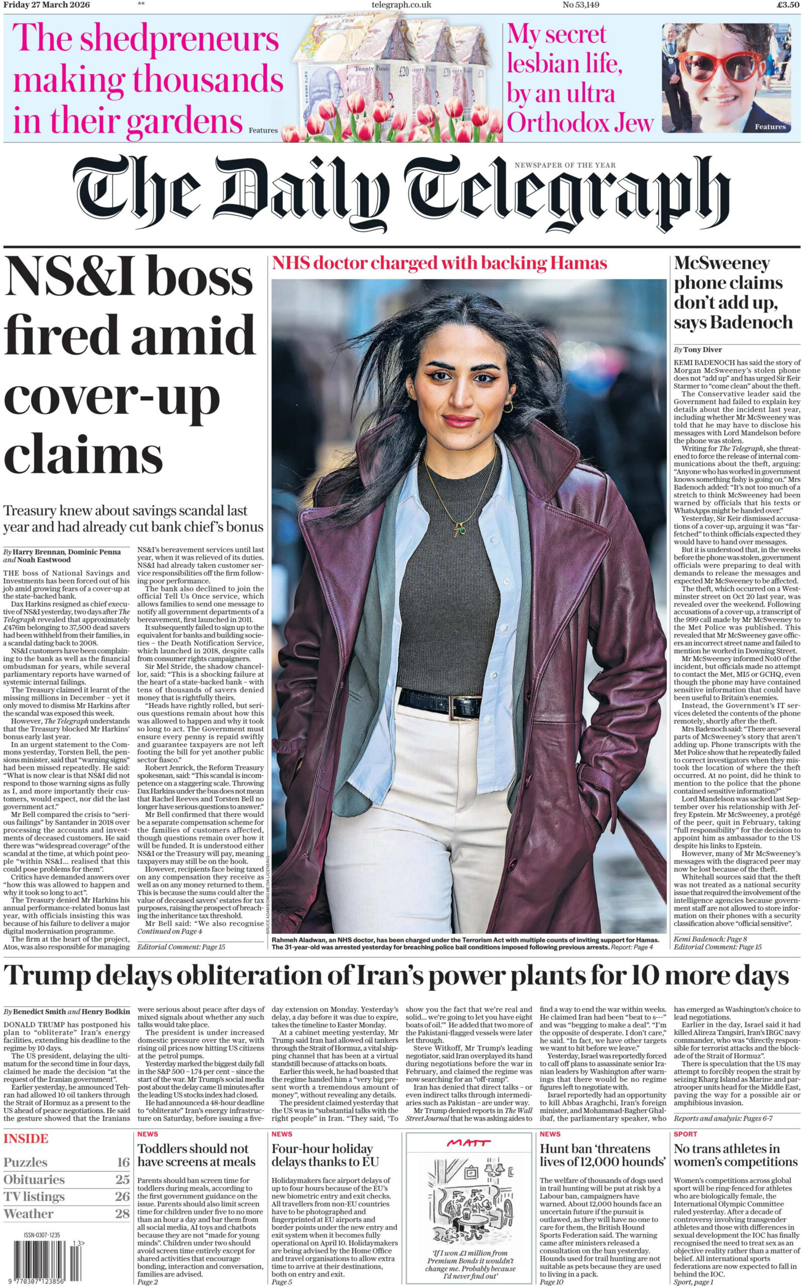 The Daily Telegraph 27 March 2026 The Daily Telegraph Kitap Kapağı