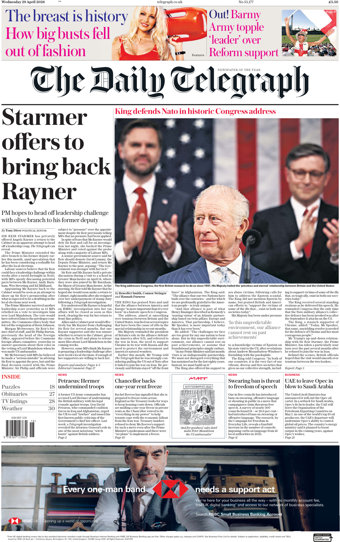 The Daily Telegraph 29 April 2026 The Daily Telegraph Kitap Kapağı