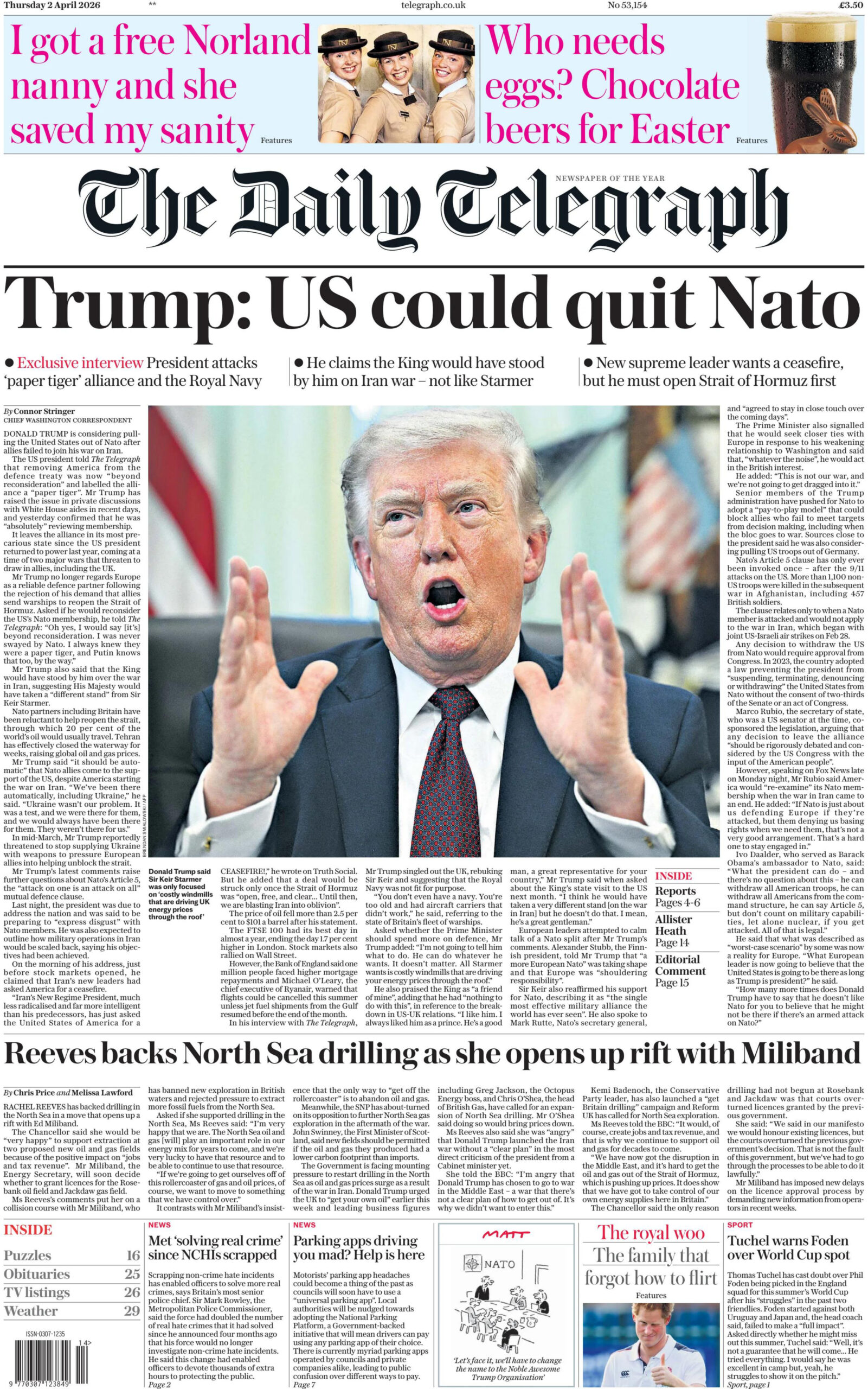 The Daily Telegraph 2 April 2026 The Daily Telegraph Kitap Kapağı