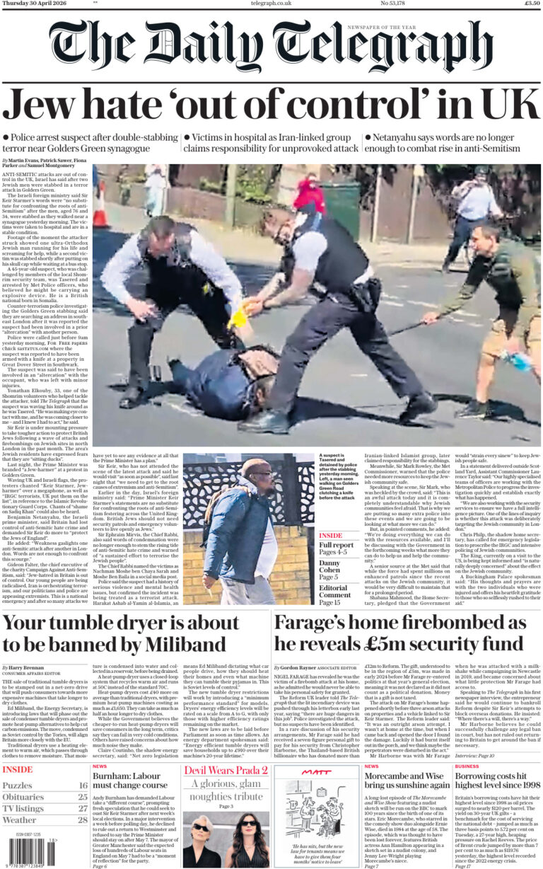 The Daily Telegraph 30 April 2026 The Daily Telegraph Kitap Kapağı