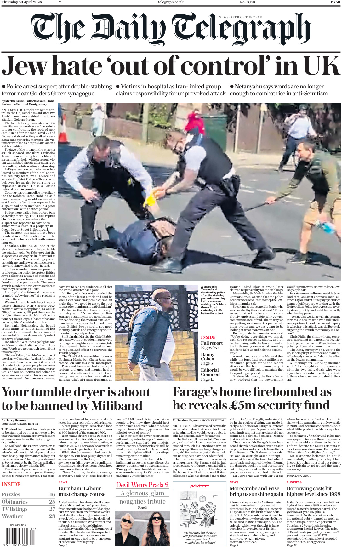 The Daily Telegraph 30 April 2026 The Daily Telegraph Kitap Kapağı