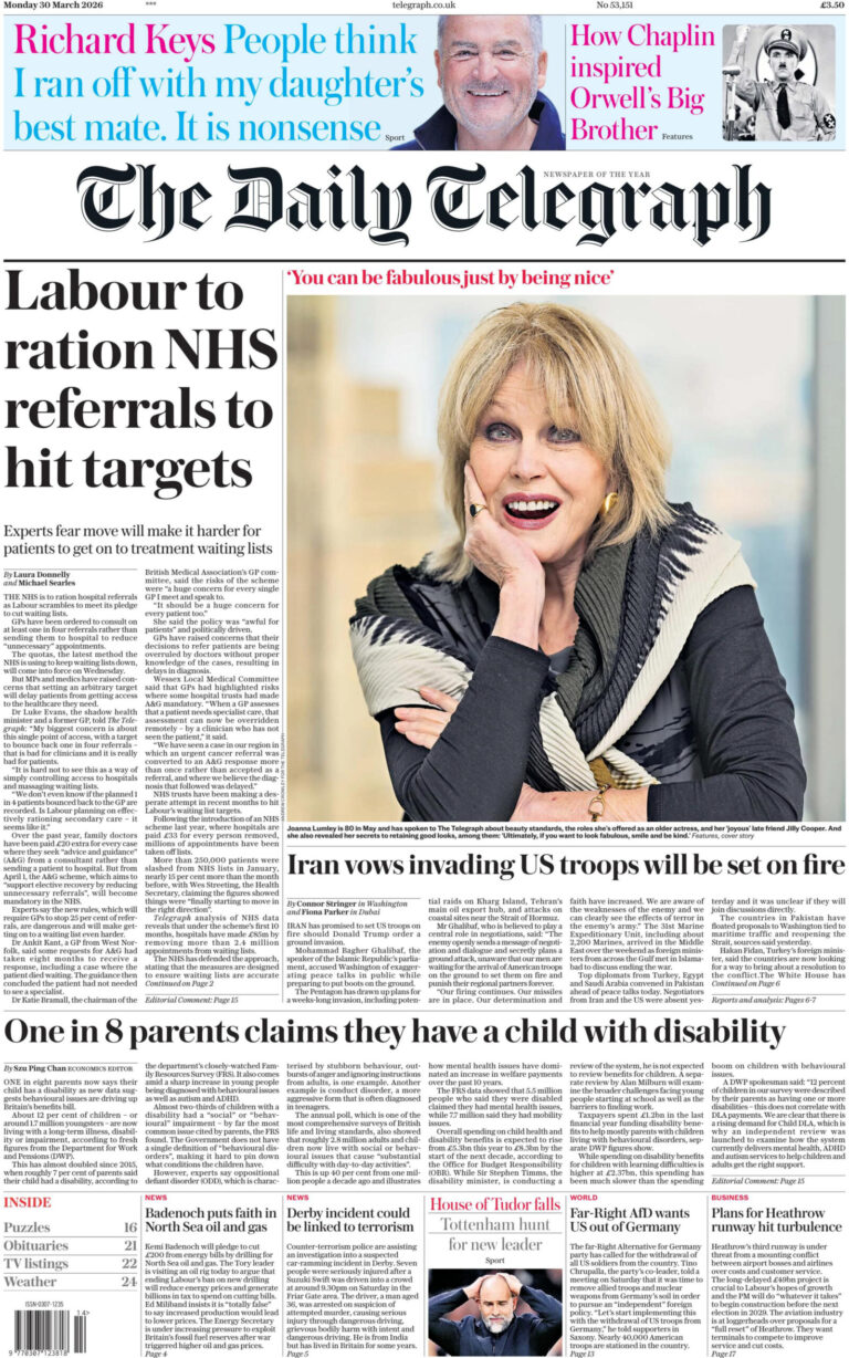 The Daily Telegraph 30 March 2026 The Daily Telegraph Kitap Kapağı