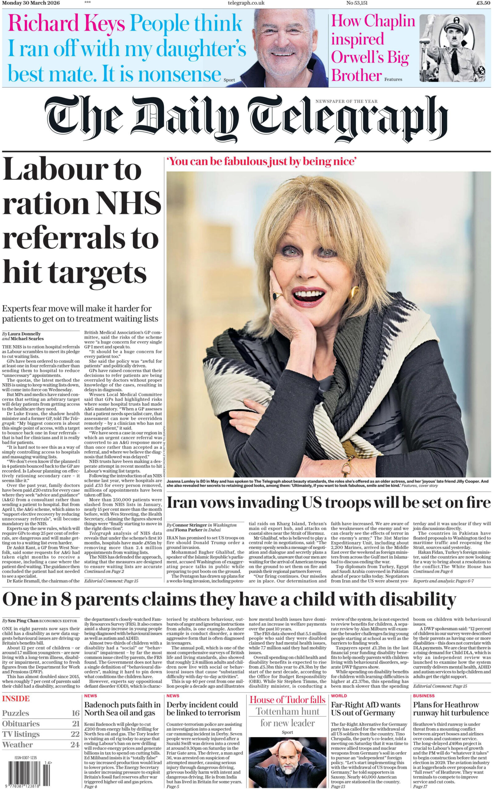The Daily Telegraph 30 March 2026 The Daily Telegraph Kitap Kapağı