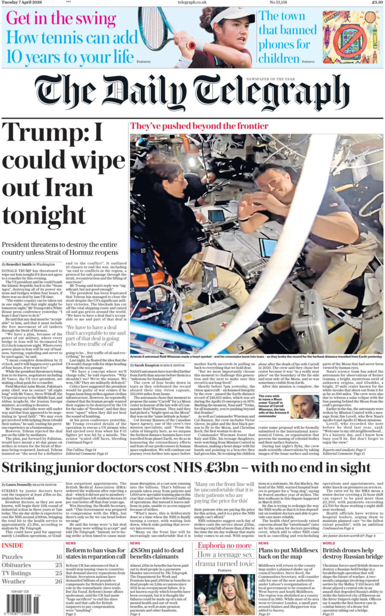 The Daily Telegraph 7 April 2026 The Daily Telegraph Kitap Kapağı