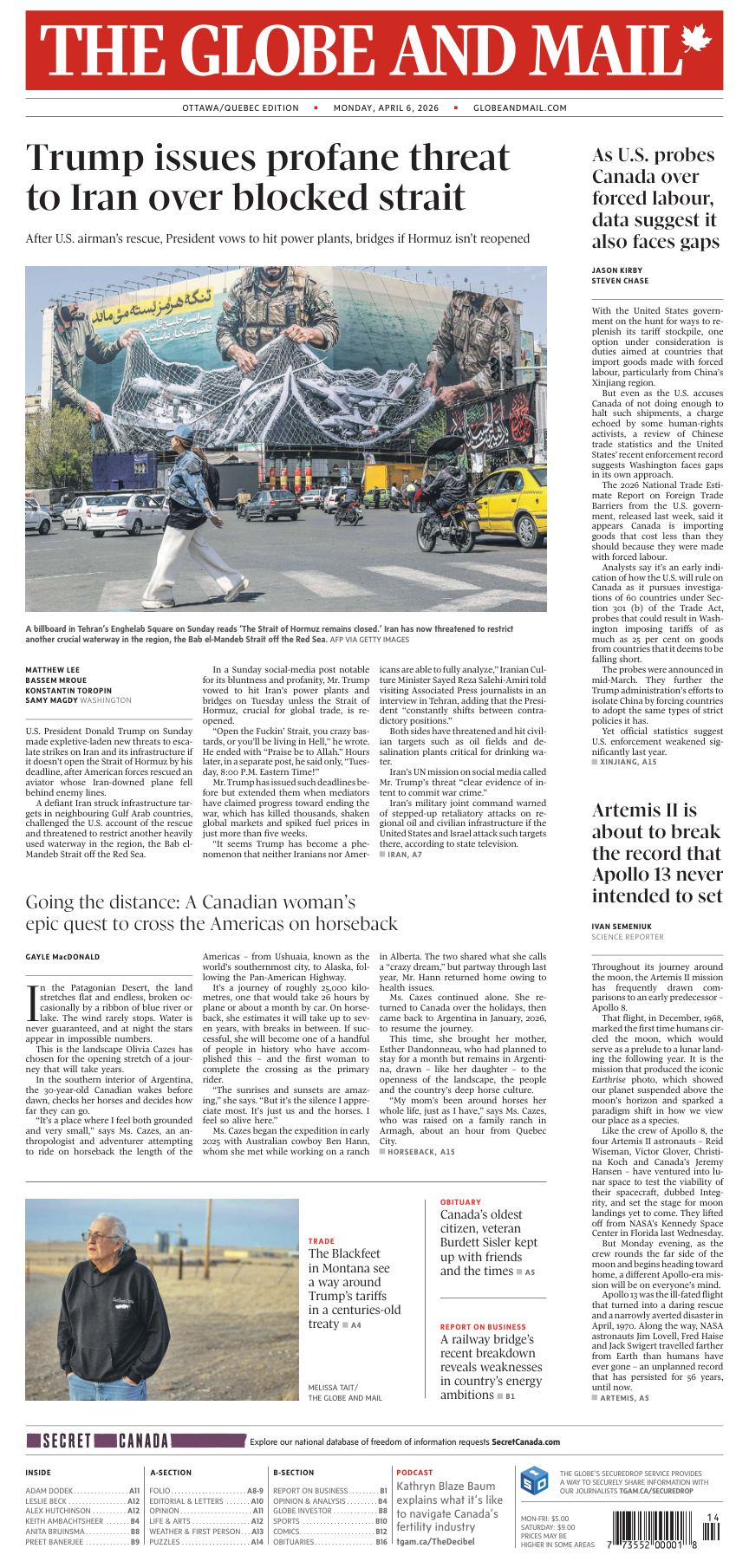 The Globe and Mail OttawaQuebec Edition April 06 2026 The Globe and Mail Kitap Kapağı