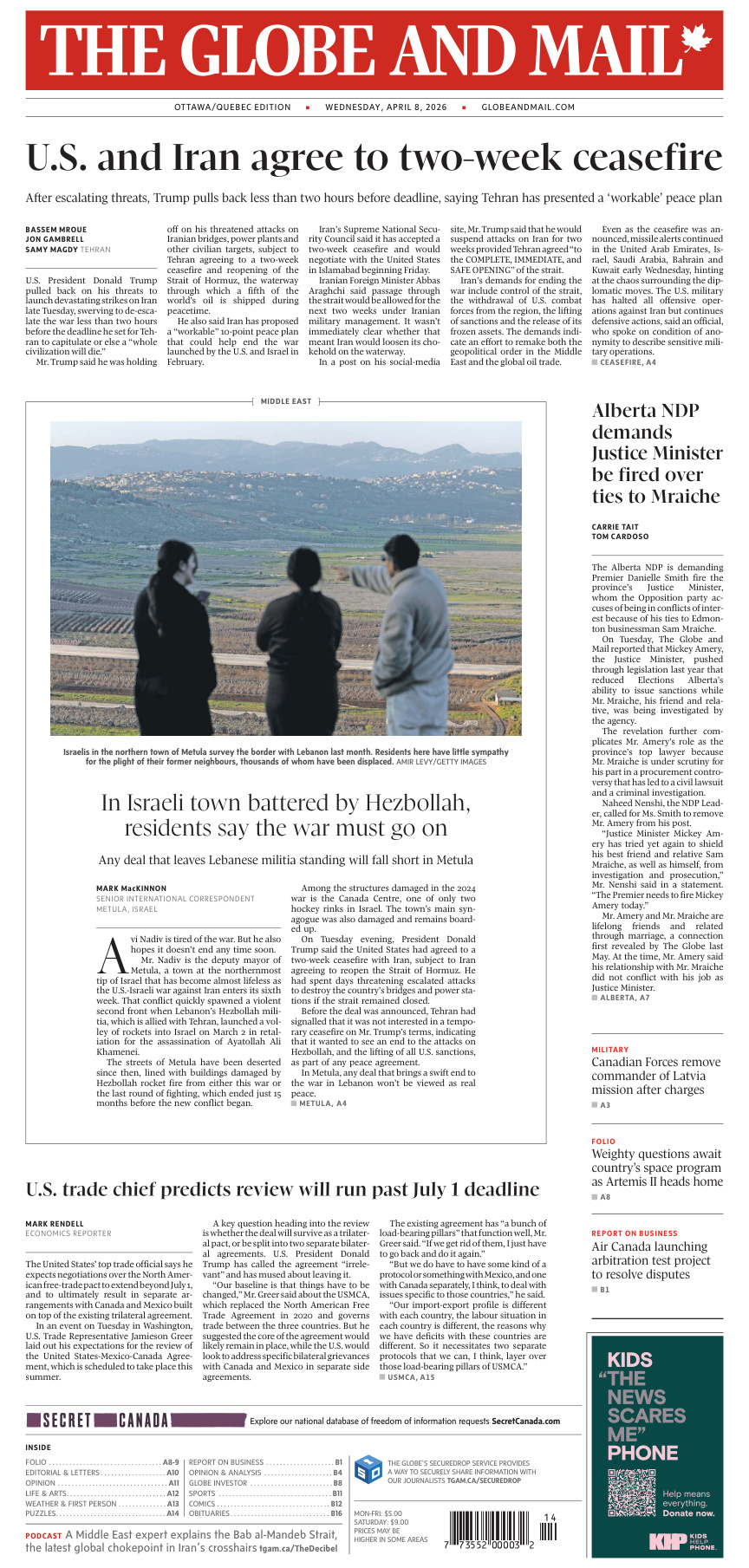 The Globe and Mail OttawaQuebec Edition April 08 2026 The Globe and Mail Kitap Kapağı
