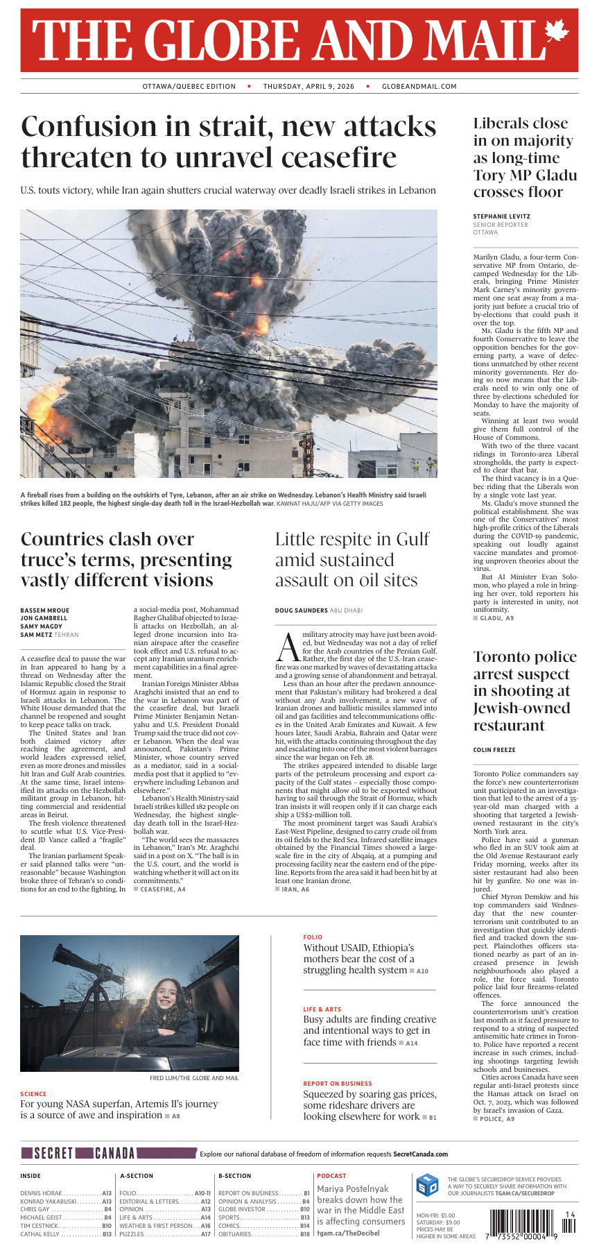 The Globe and Mail OttawaQuebec Edition April 09 2026 The Globe and Mail Kitap Kapağı