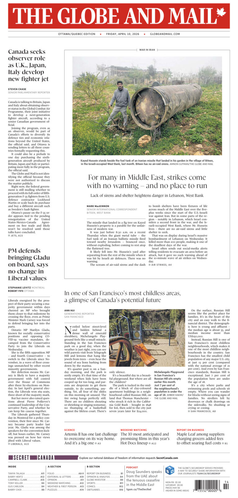 The Globe and Mail OttawaQuebec Edition April 10 2026 The Globe and Mail Kitap Kapağı