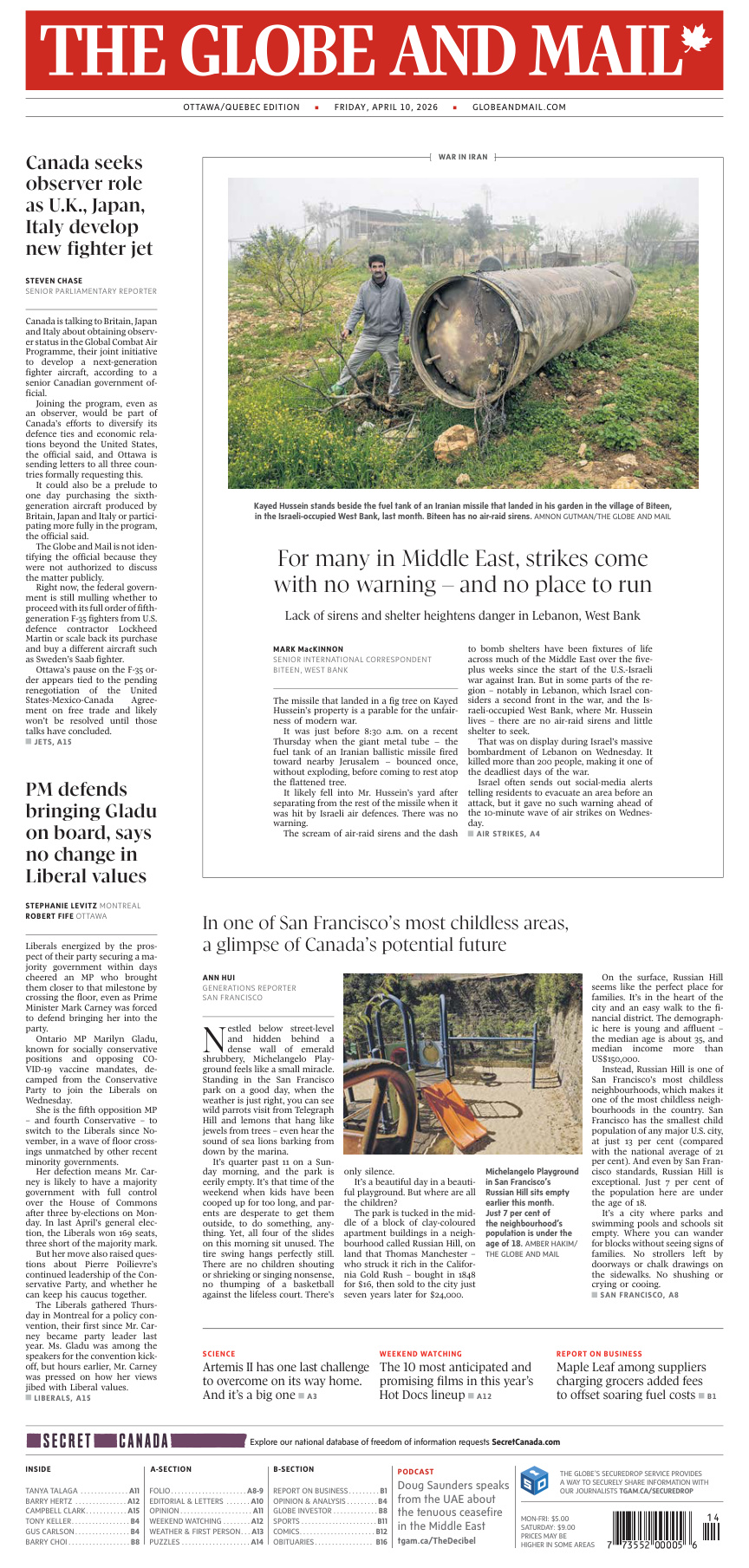 The Globe and Mail OttawaQuebec Edition April 10 2026 The Globe and Mail Kitap Kapağı