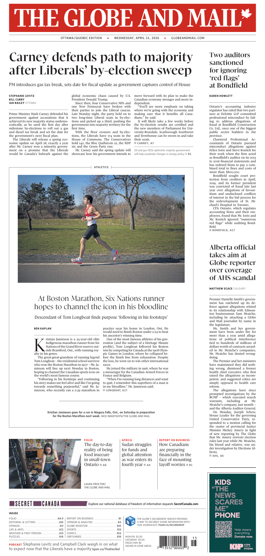 The Globe and Mail OttawaQuebec Edition April 15 2026 The Globe and Mail Kitap Kapağı