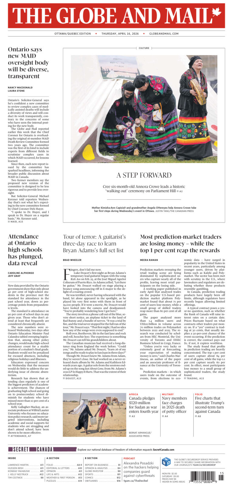 The Globe and Mail OttawaQuebec Edition April 16 2026 The Globe and Mail Kitap Kapağı