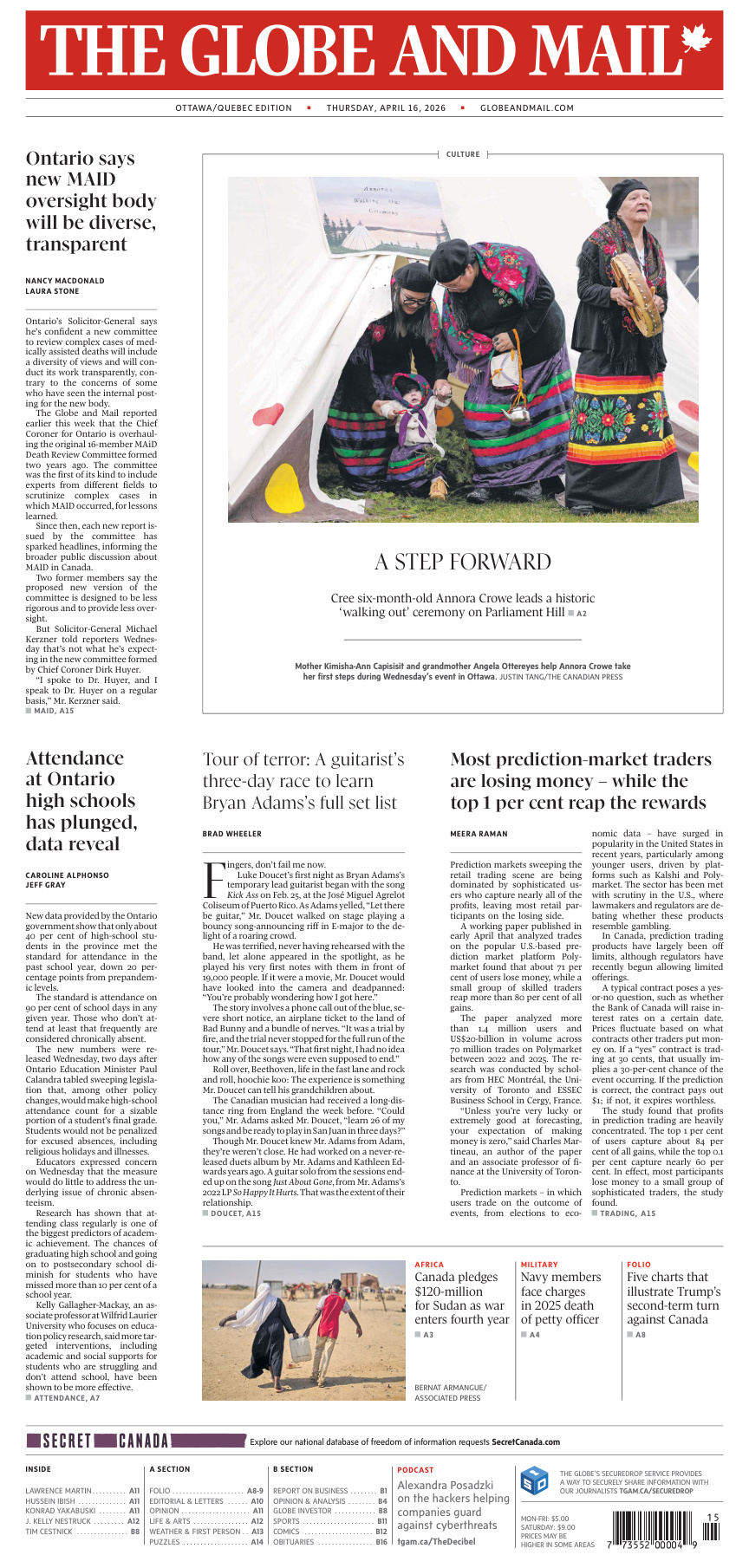 The Globe and Mail OttawaQuebec Edition April 16 2026 The Globe and Mail Kitap Kapağı