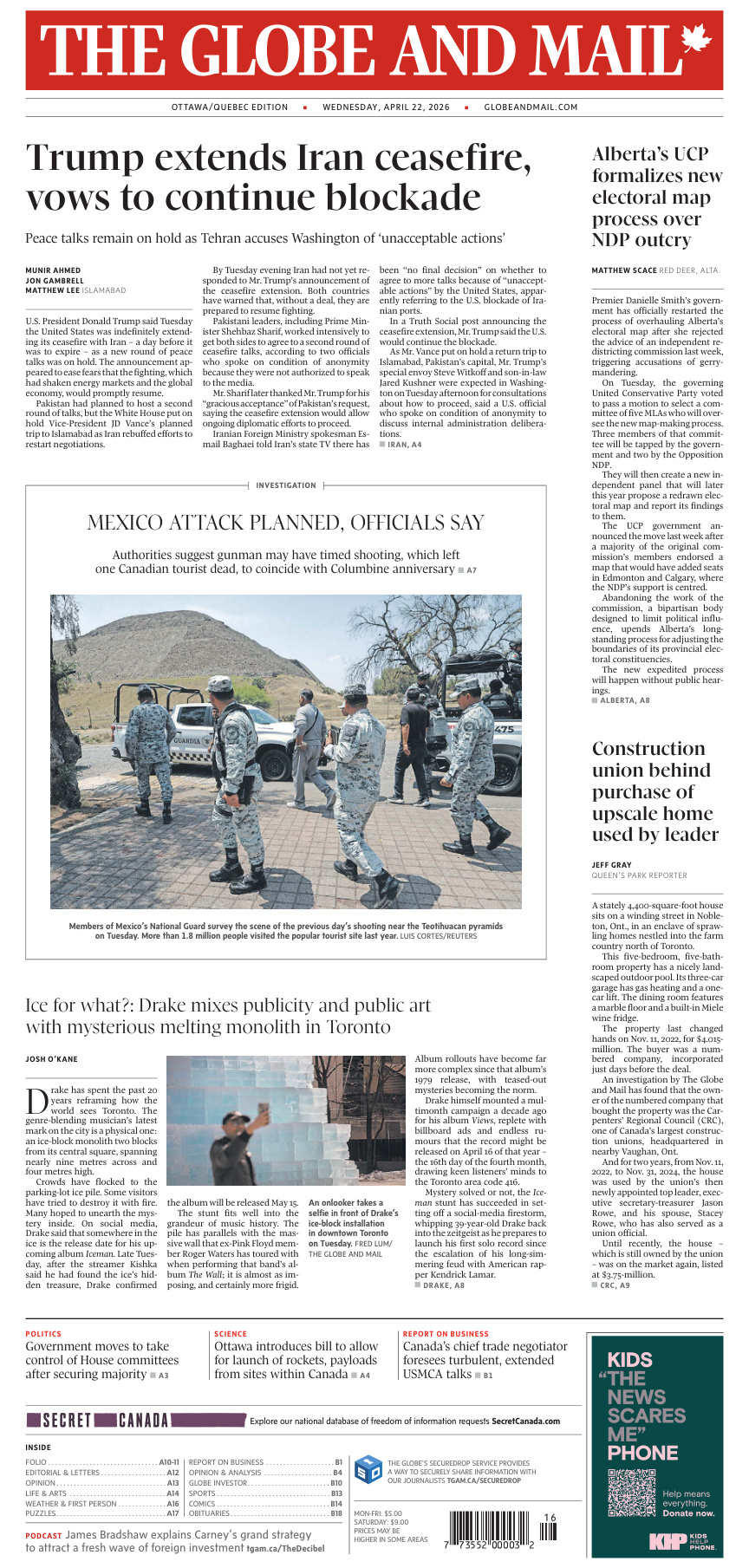 The Globe and Mail OttawaQuebec Edition April 22 2026 The Globe and Mail Kitap Kapağı