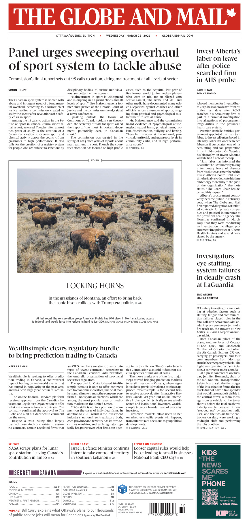 The Globe and Mail OttawaQuebec Edition March 25 2026 The Globe and Mail Kitap Kapağı