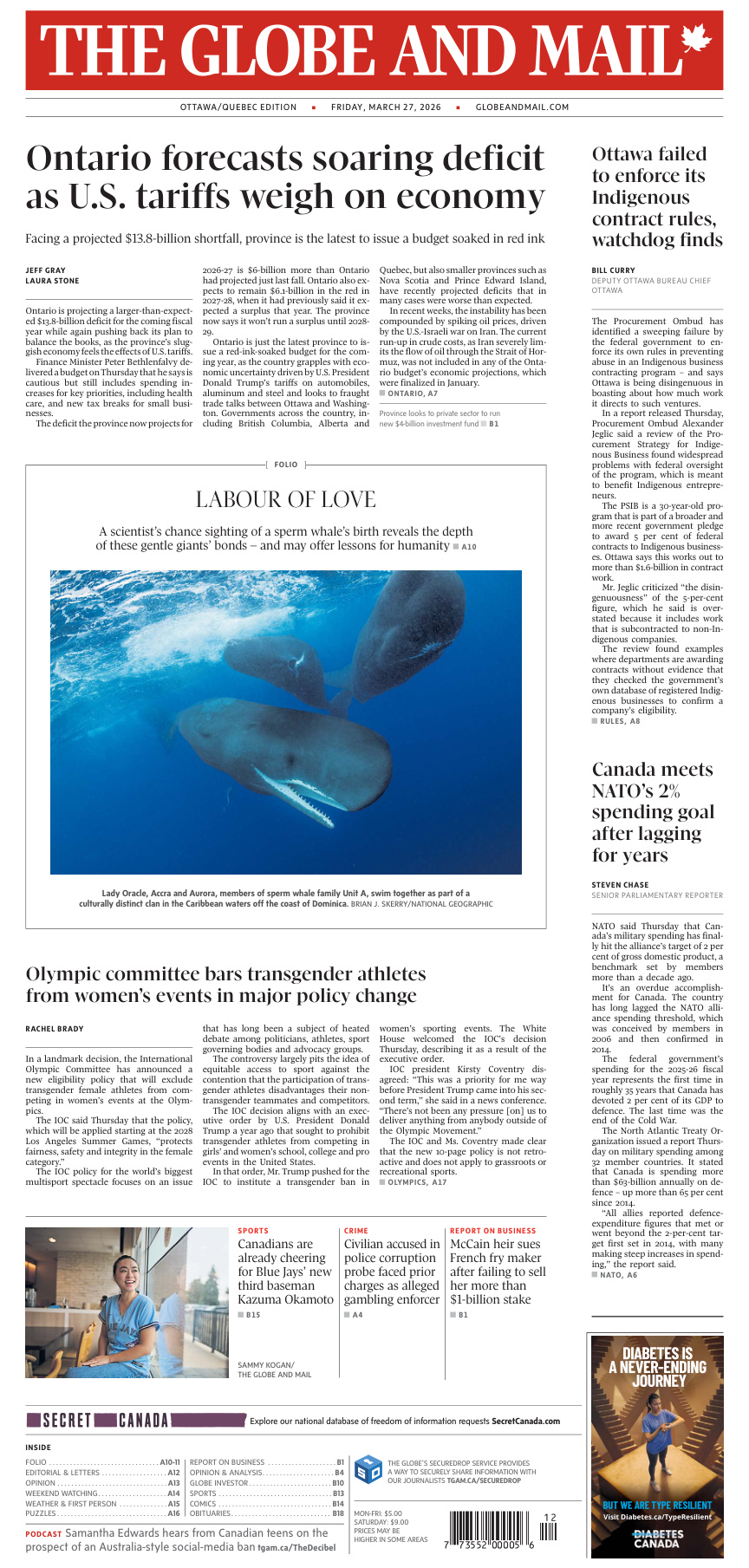 The Globe and Mail OttawaQuebec Edition March 27 2026 PDF Download