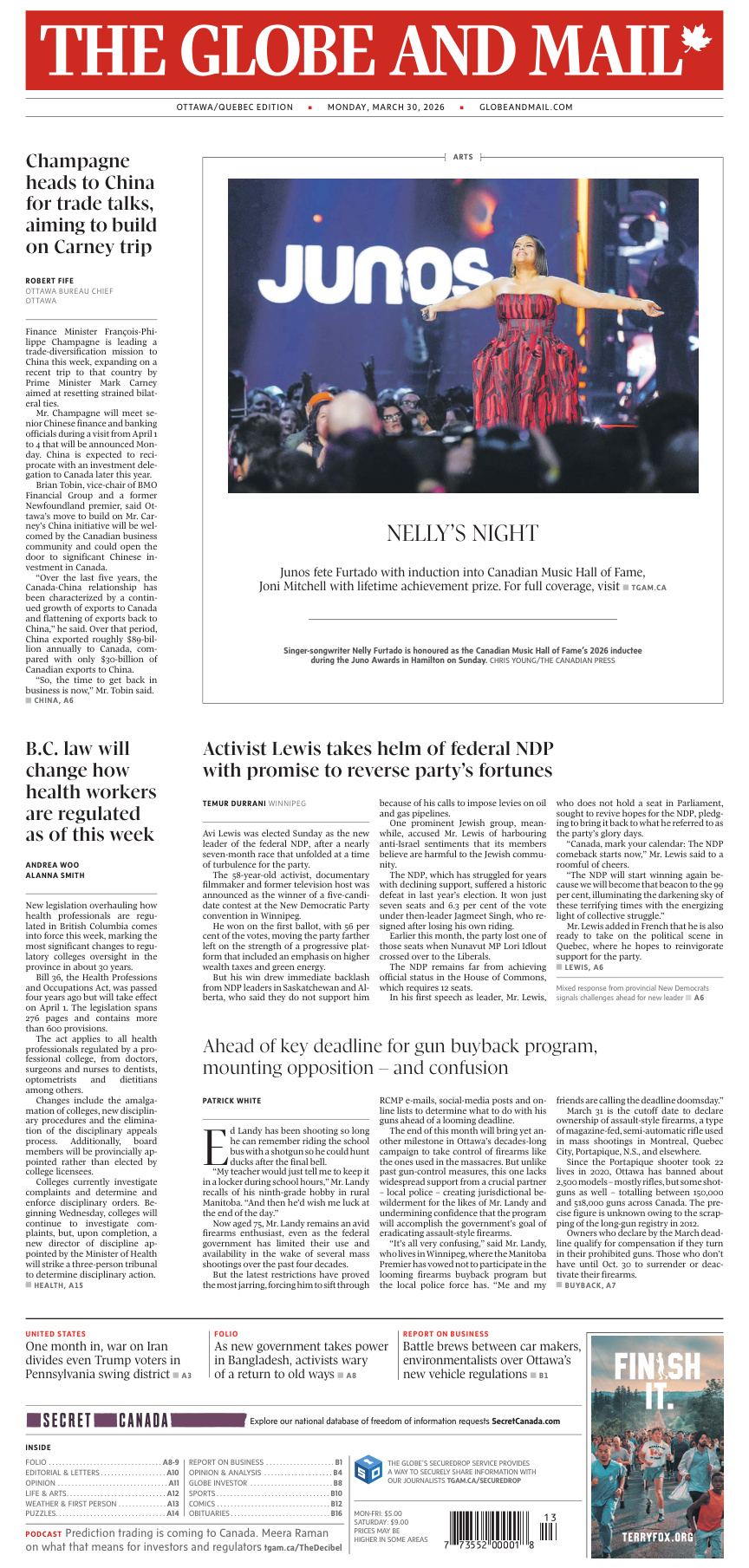 The Globe and Mail OttawaQuebec Edition March 30 2026 PDF Download
