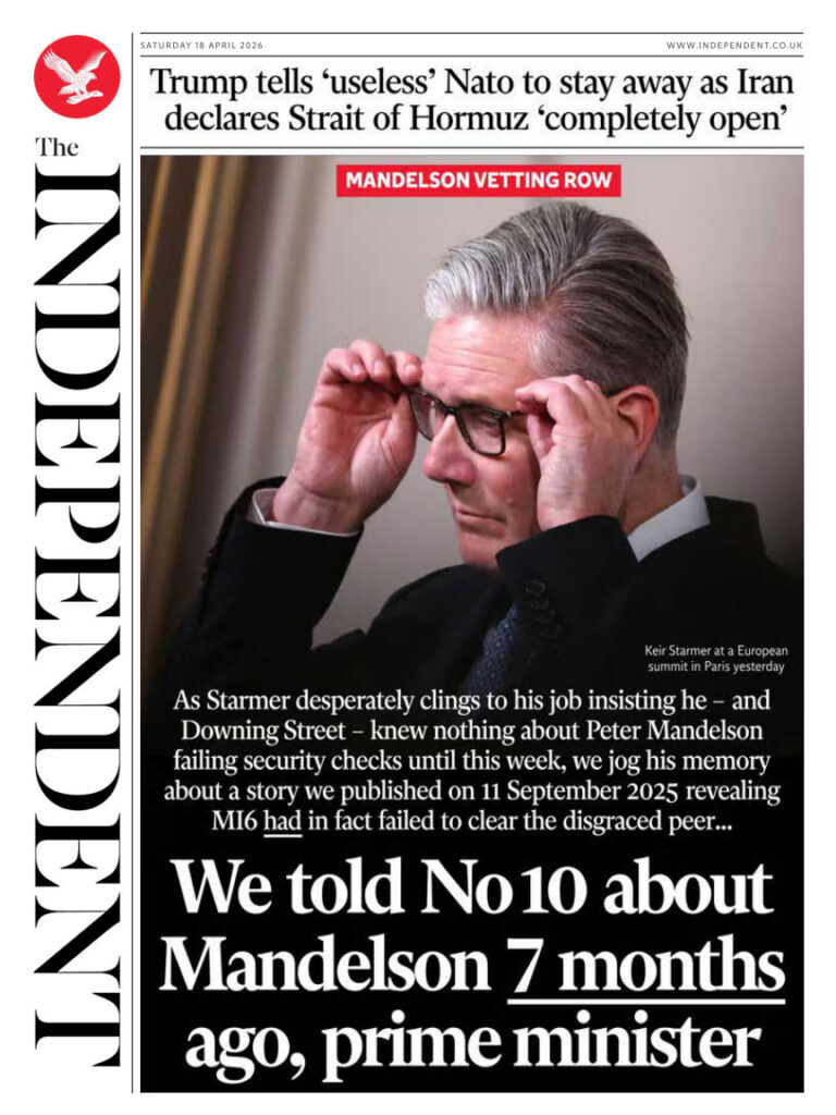 The Independent April 18 2026 The Independent Kitap Kapağı