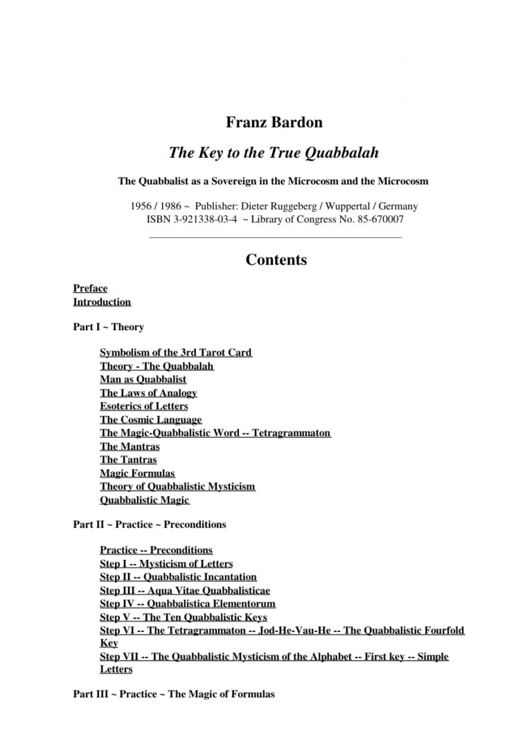 The Key to the True Quabbalah Franz Bardon Kitap Kapağı