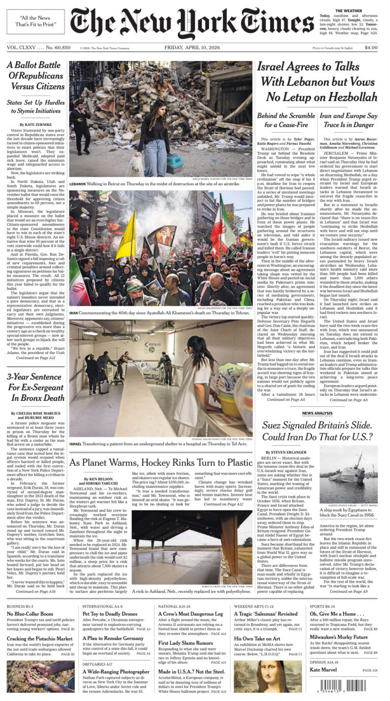 The New York Times 10 April 2026 The New York Times Kitap Kapağı