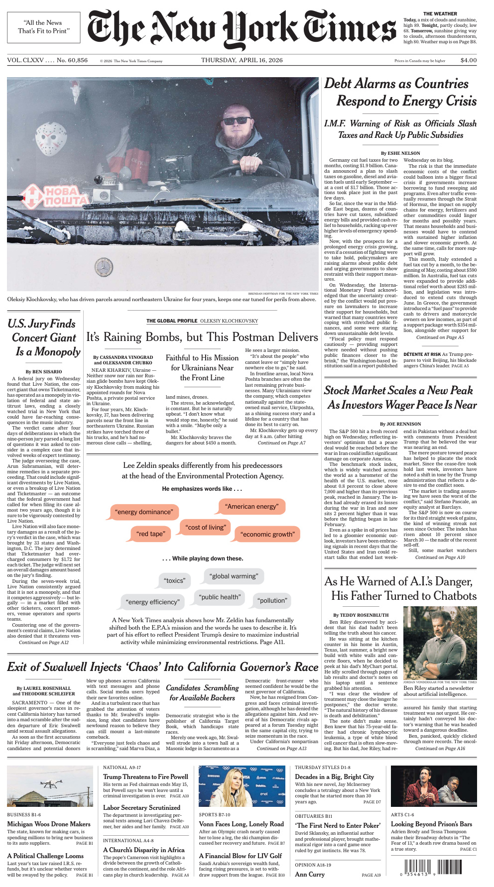 The New York Times 16 April 2026 The New York Times Kitap Kapağı