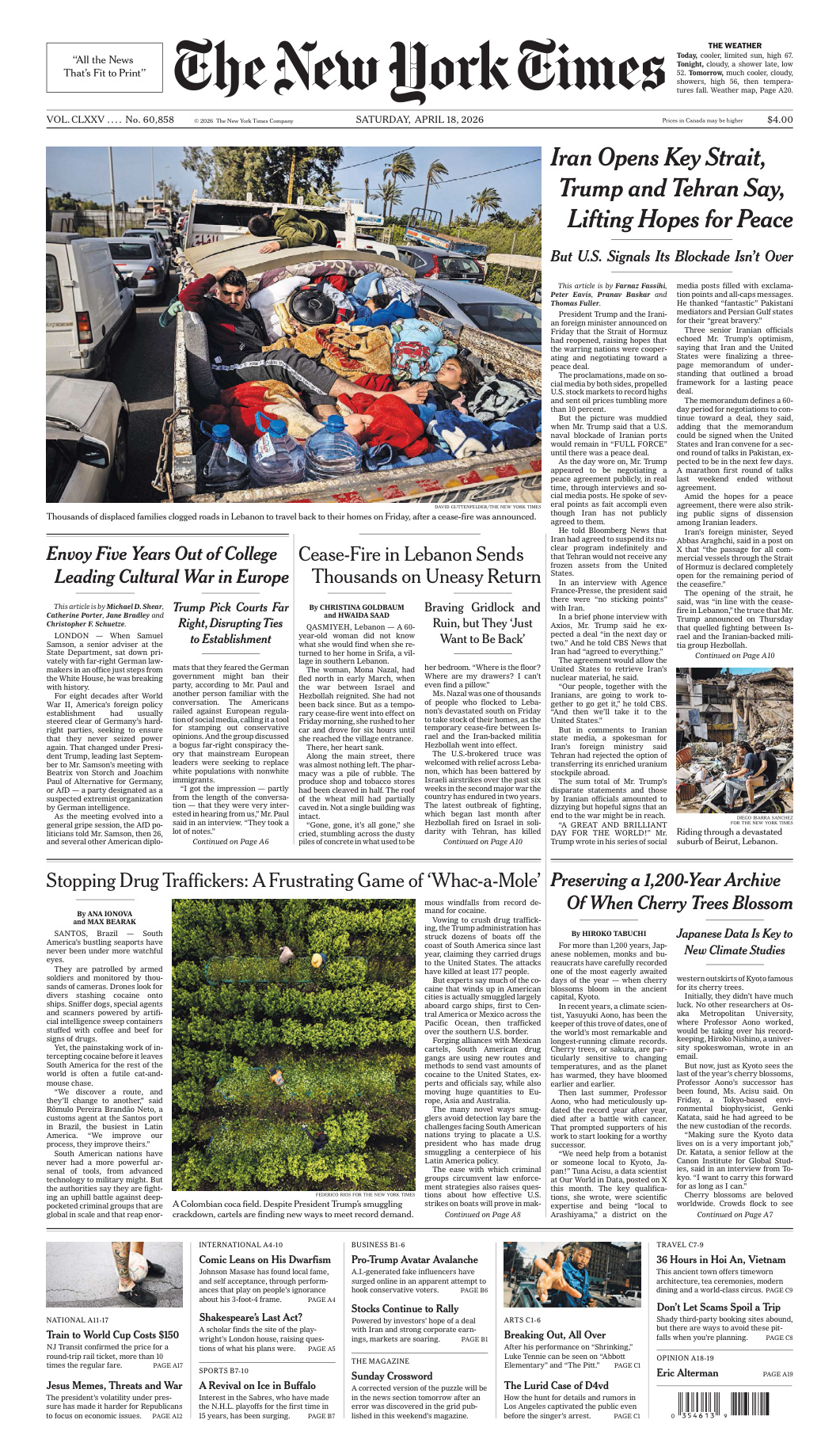 The New York Times 18 April 2026 The New York Times Kitap Kapağı