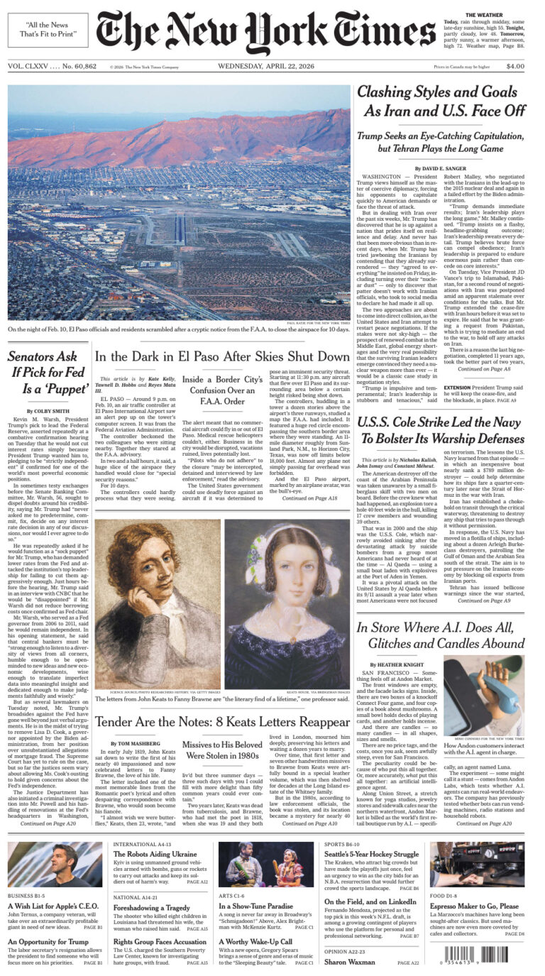 The New York Times 22 April 2026 The New York Times Kitap Kapağı