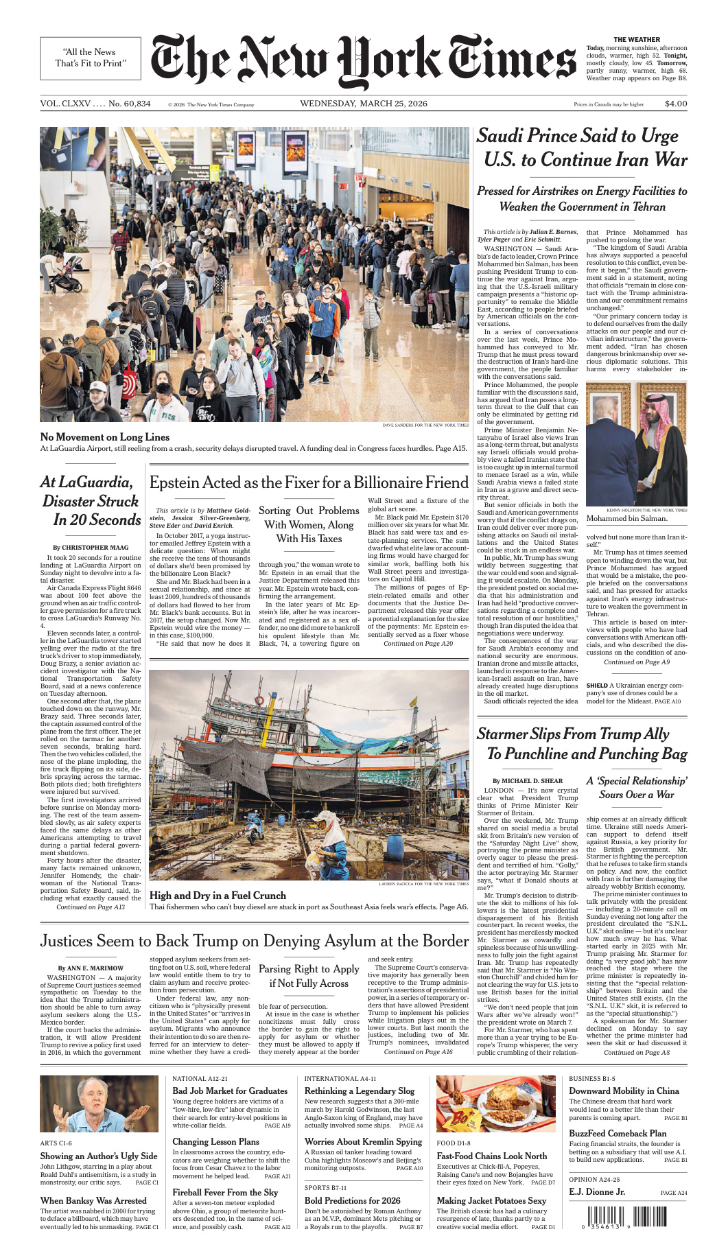 The New York Times 25 March 2026 The New York Times Kitap Kapağı