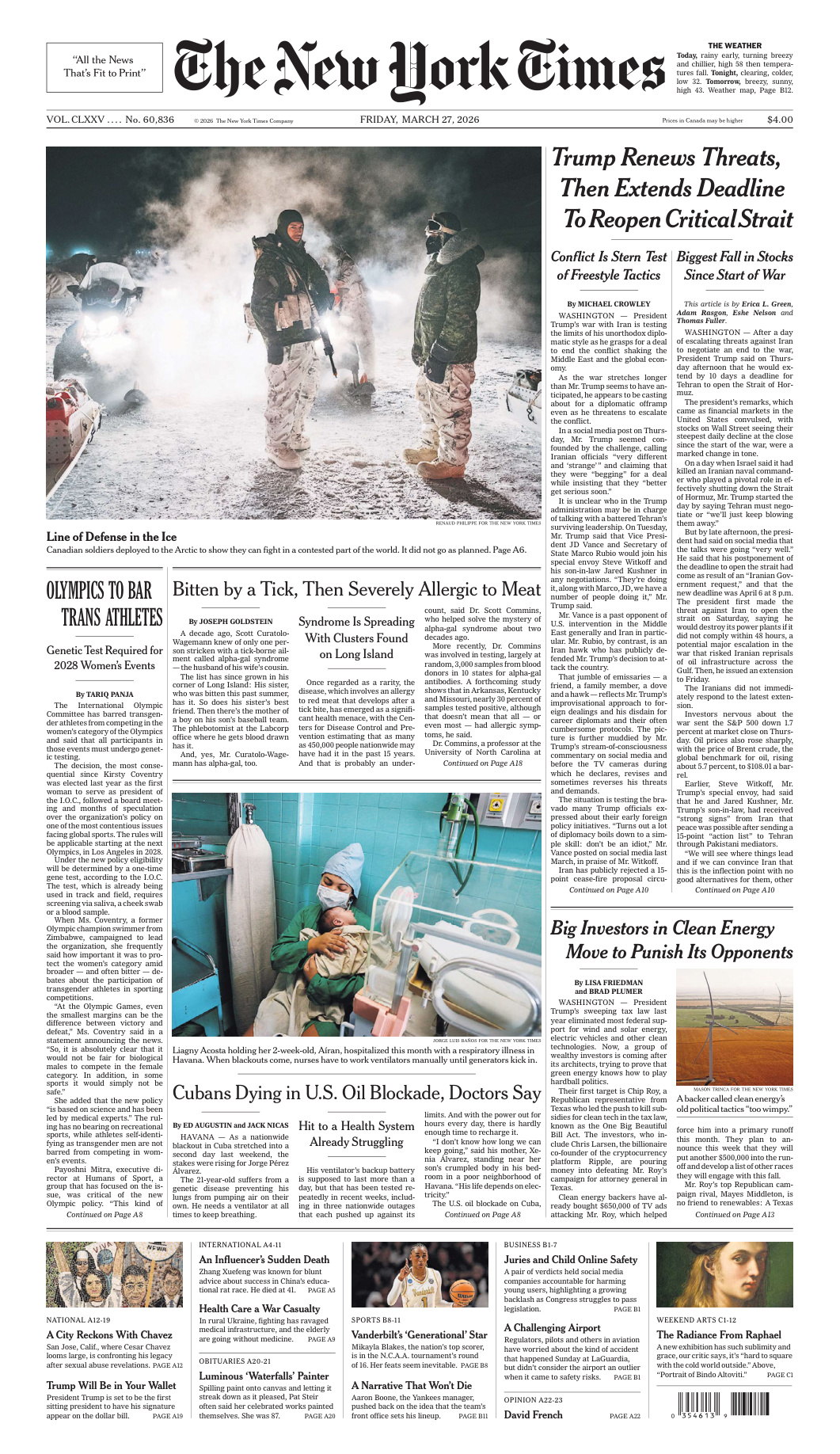The New York Times 27 March 2026 The New York Times Kitap Kapağı