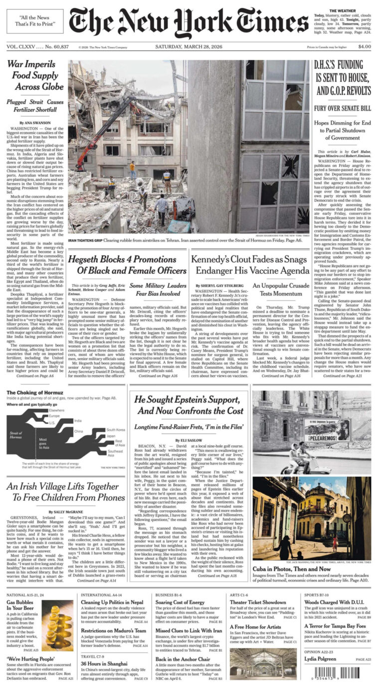 The New York Times 28 March 2026 The New York Times Kitap Kapağı