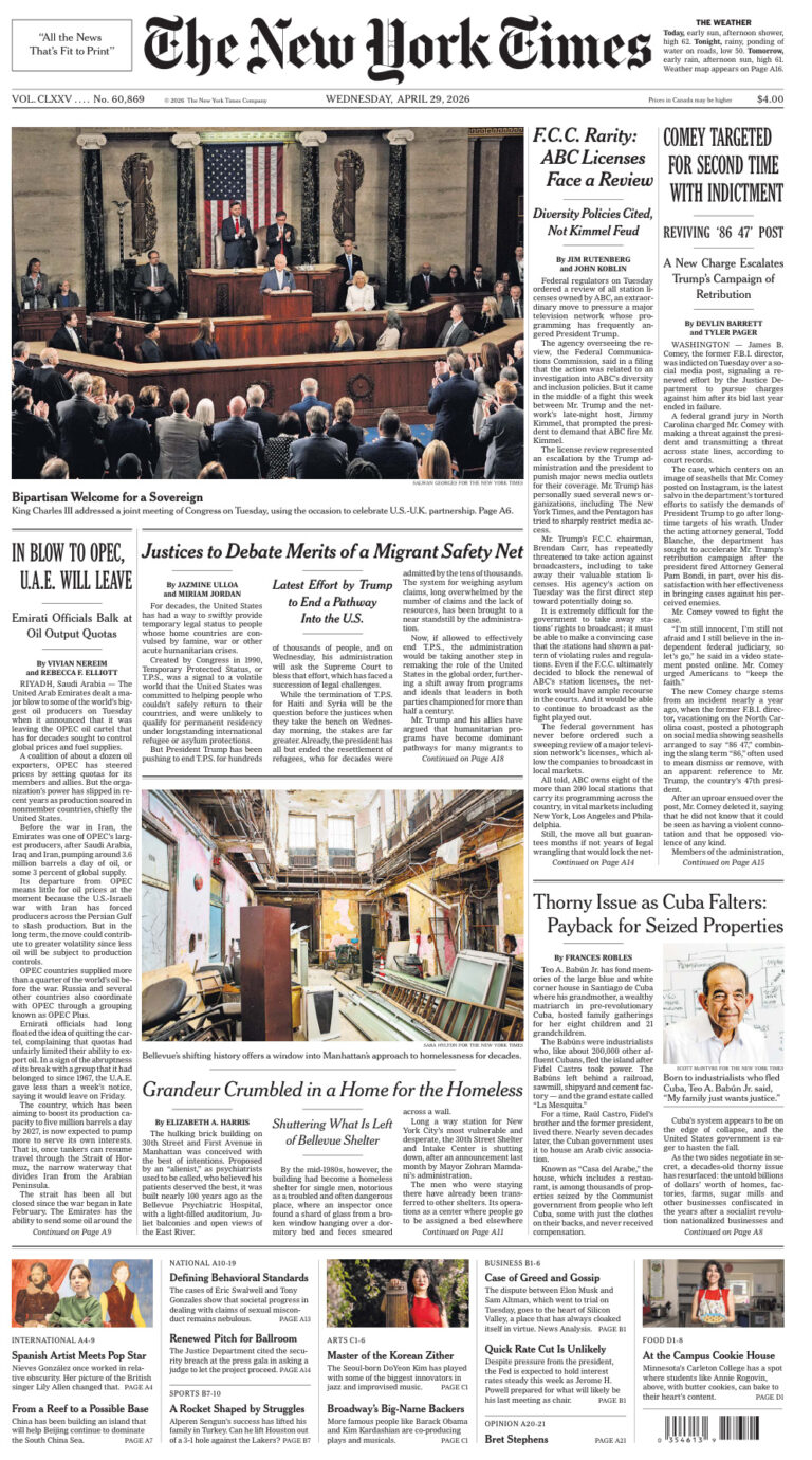 The New York Times 29 April 2026 The New York Times Kitap Kapağı
