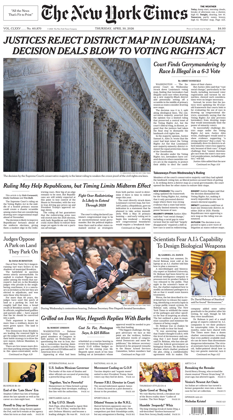 The New York Times 30 April 2026 The New York Times Kitap Kapağı