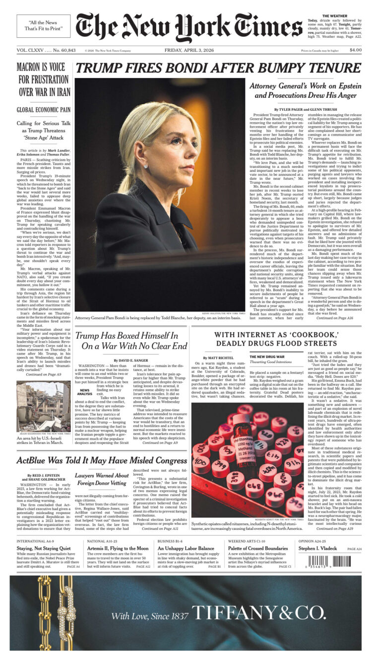 The New York Times 3 April 2026 The New York Times Kitap Kapağı