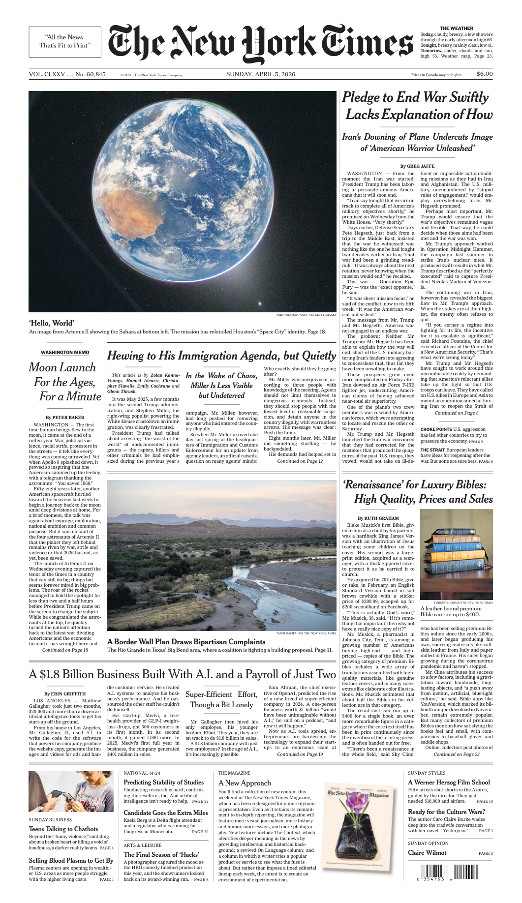 The New York Times 5 April 2026 The New York Times Kitap Kapağı