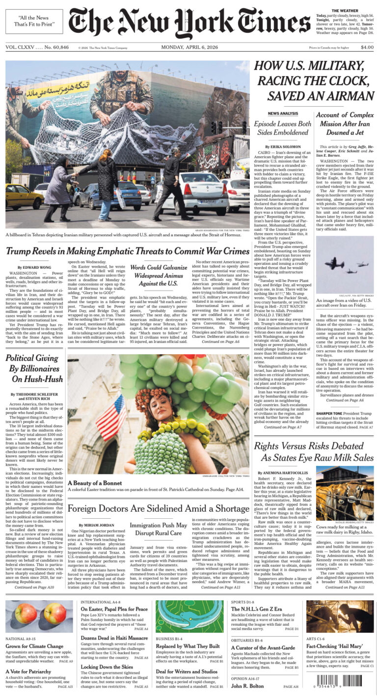 The New York Times 6 April 2026 The New York Times Kitap Kapağı