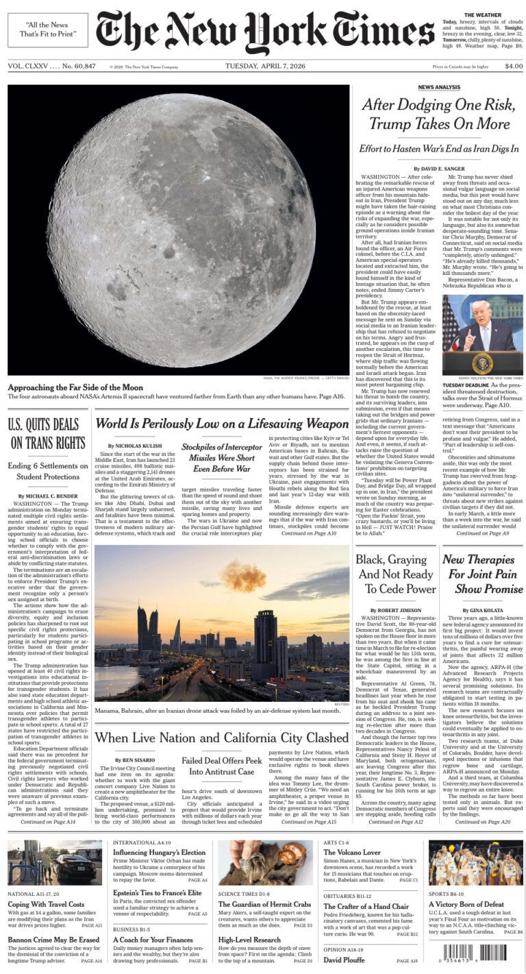 The New York Times 7 April 2026 The New York Times Kitap Kapağı