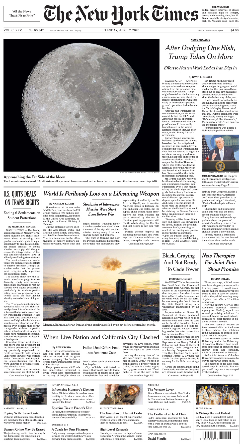The New York Times 7 April 2026 The New York Times Kitap Kapağı