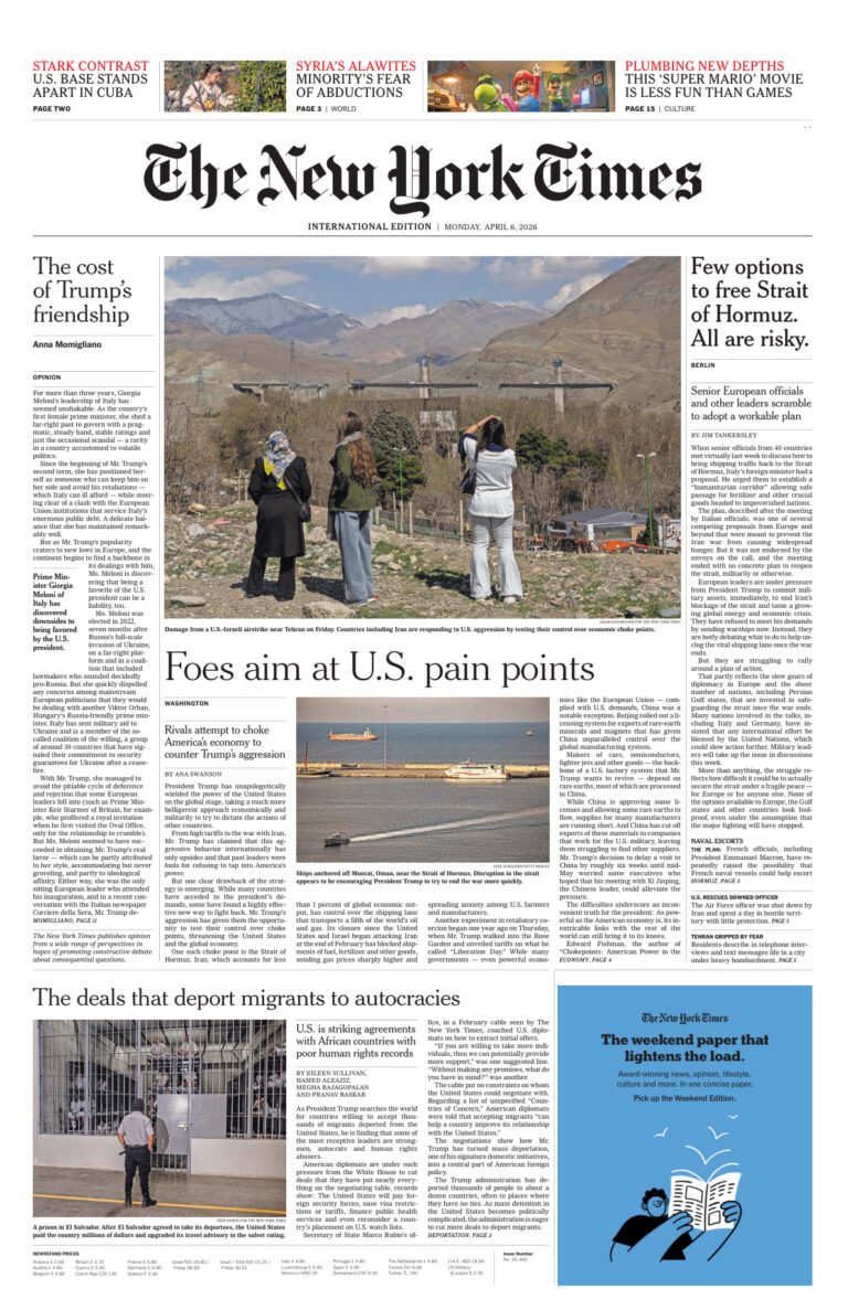 The New York Times International April 06 2026 The New York Times International Kitap Kapağı