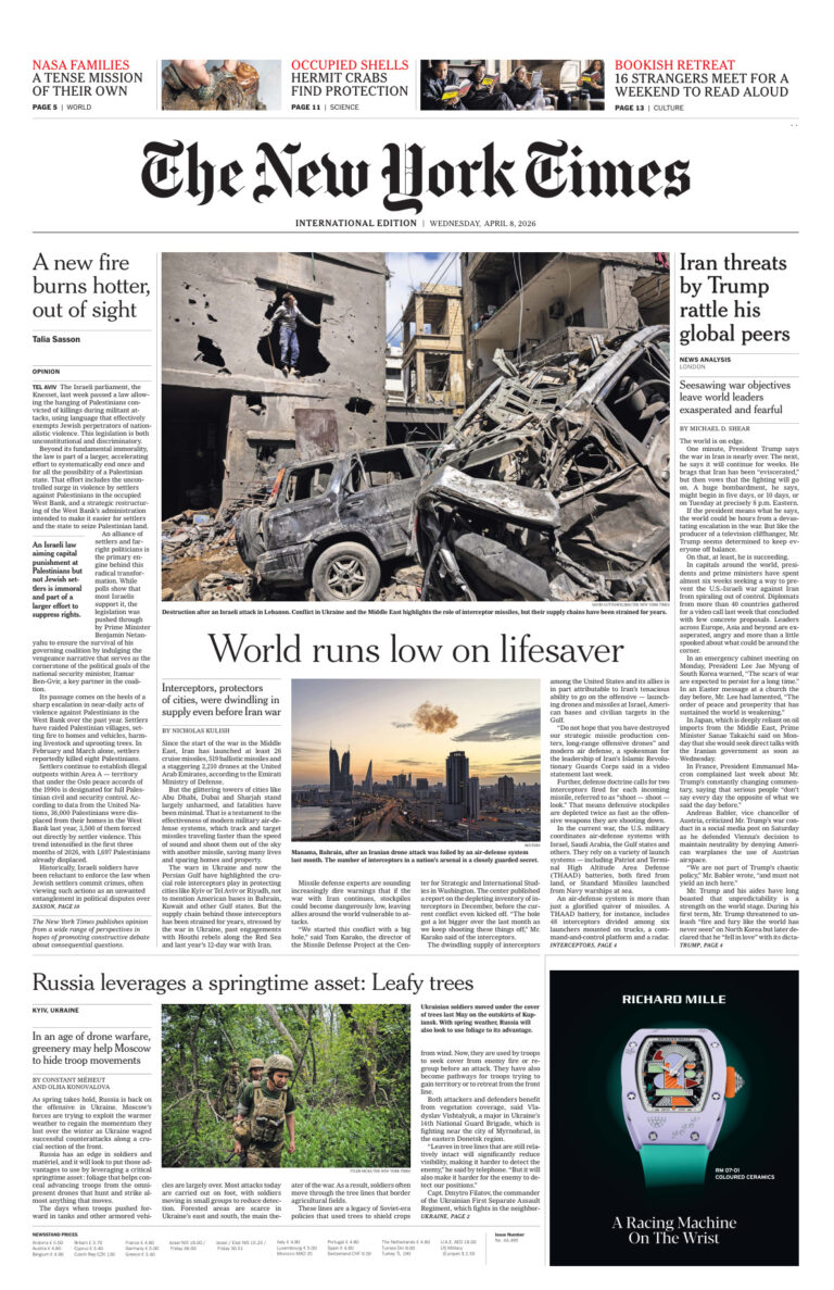 The New York Times International April 08 2026 The New York Times International Kitap Kapağı