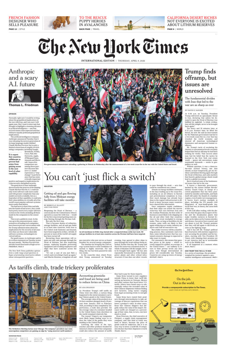 The New York Times International April 09 2026 The New York Times International Kitap Kapağı