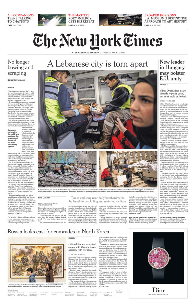 The New York Times International April 14 2026 The New York Times International Kitap Kapağı
