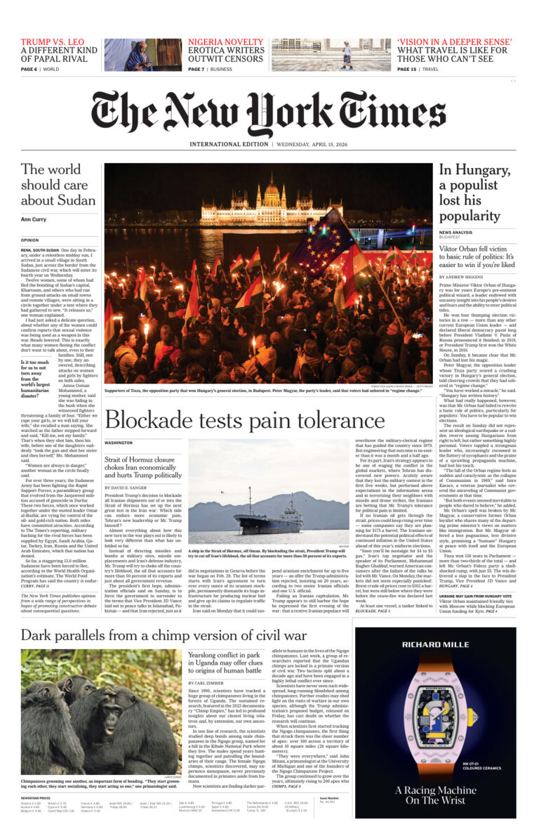 The New York Times International April 15 2026 The New York Times International Kitap Kapağı