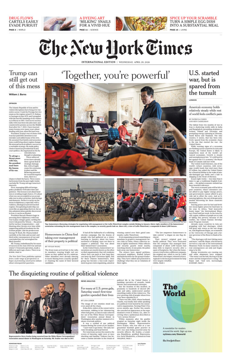 The New York Times International April 29 2026 The New York Times International Kitap Kapağı
