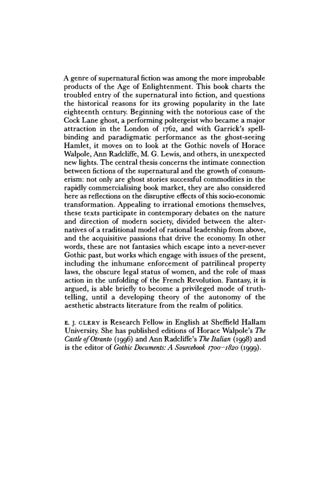 The Rise of Supernatural Fiction 1762 1800 E J Clery Kitap Kapağı