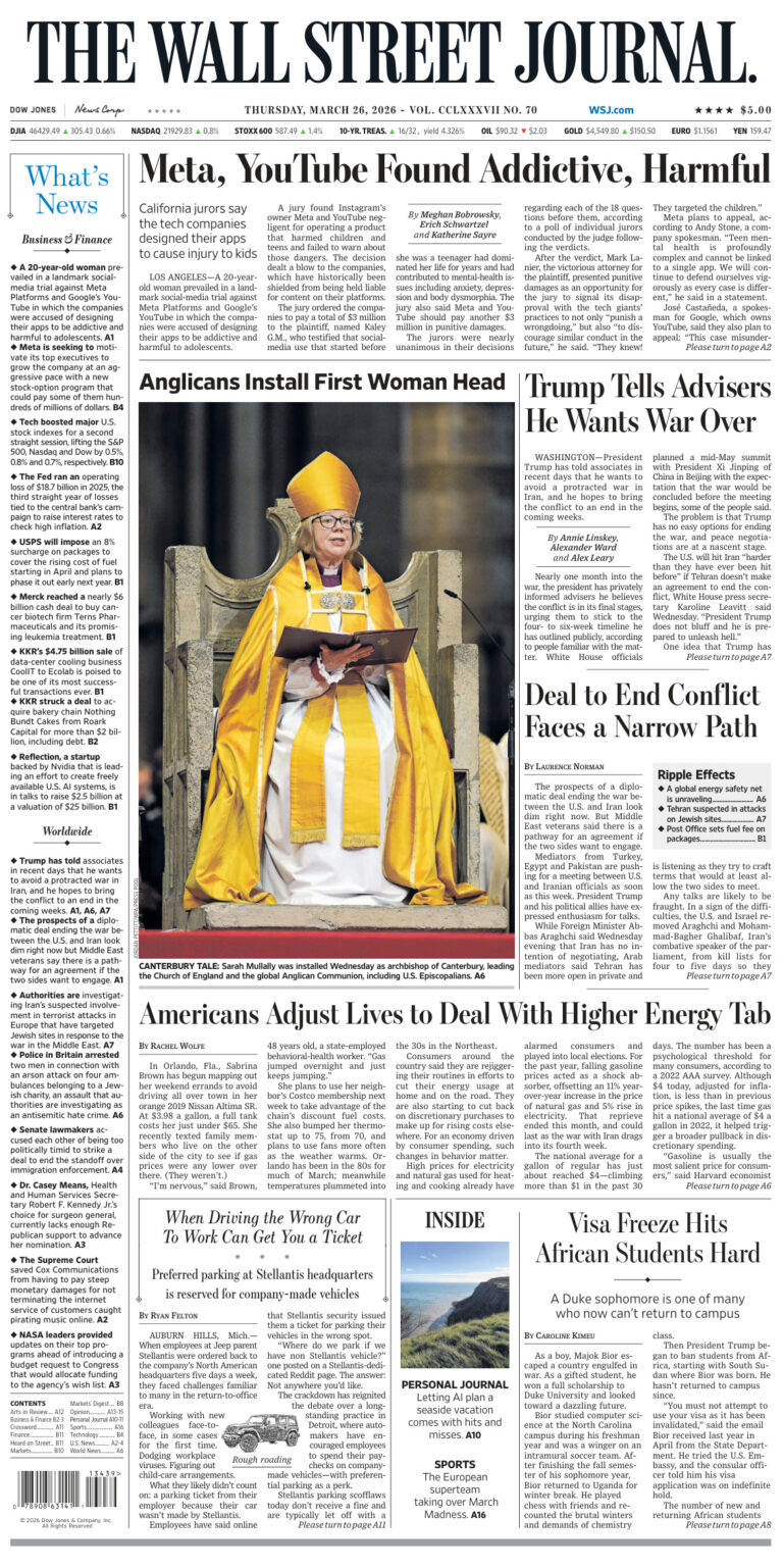 The Wall Street Journal March 26 2026 The Wall Street Journal Kitap Kapağı