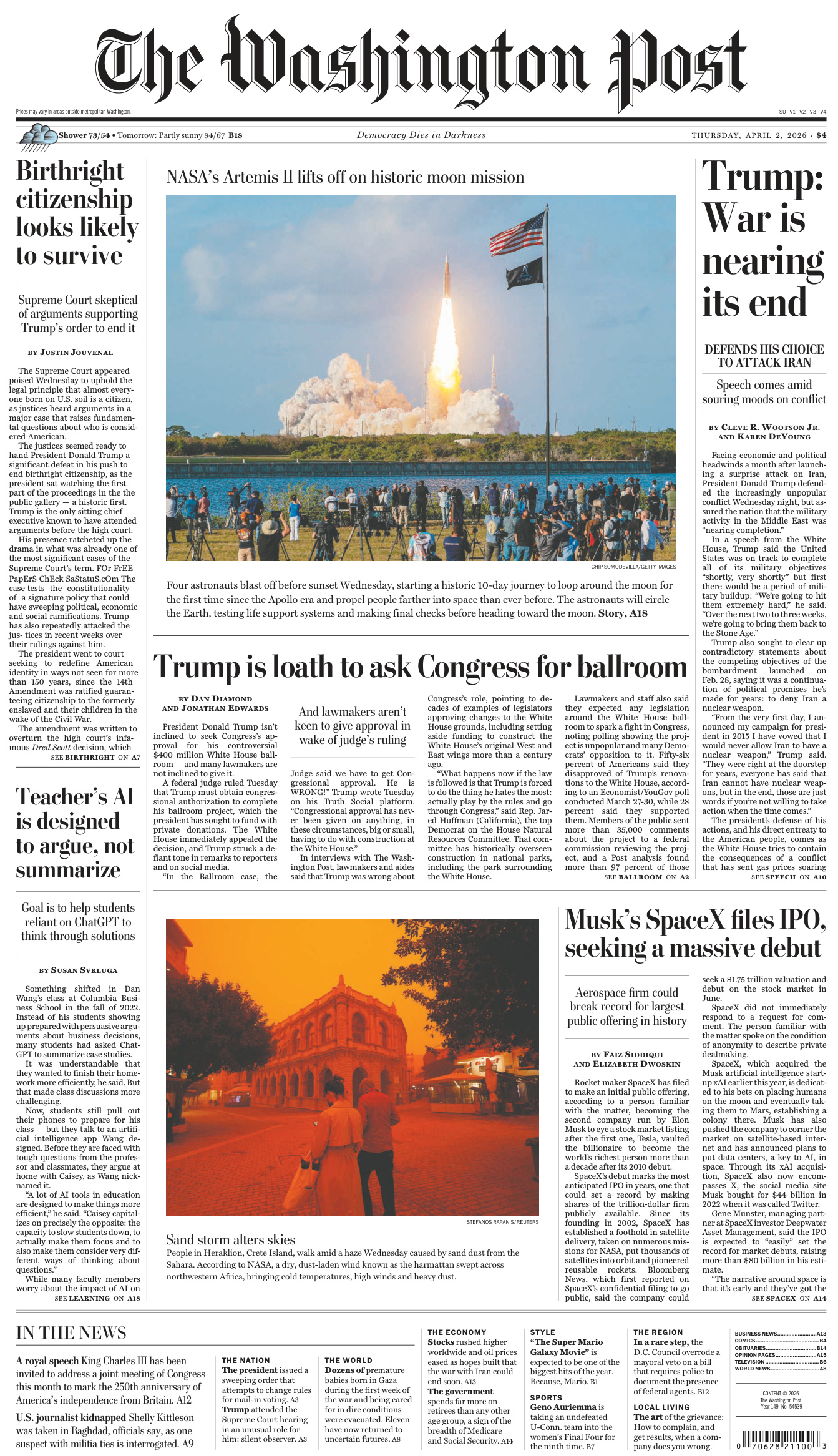 The Washington Post April 02 2026 The Washington Post Kitap Kapağı