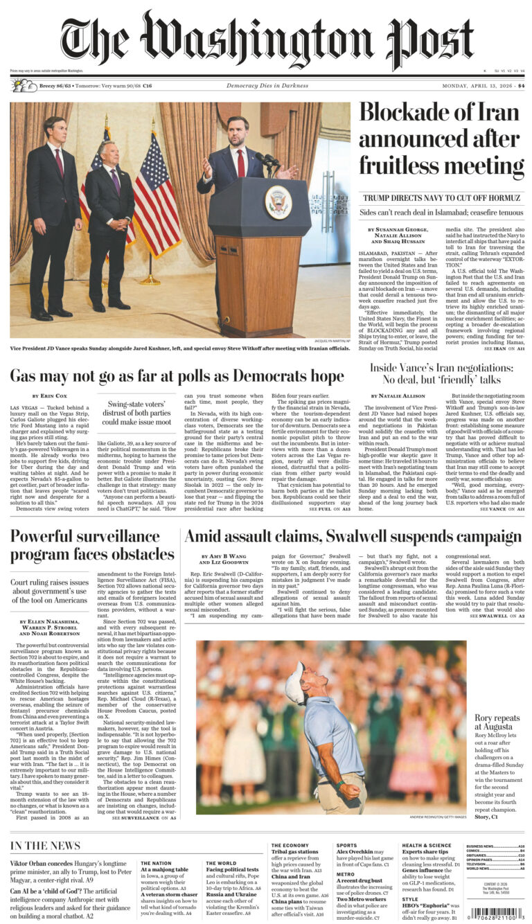 The Washington Post April 13 2026 The Washington Post Kitap Kapağı